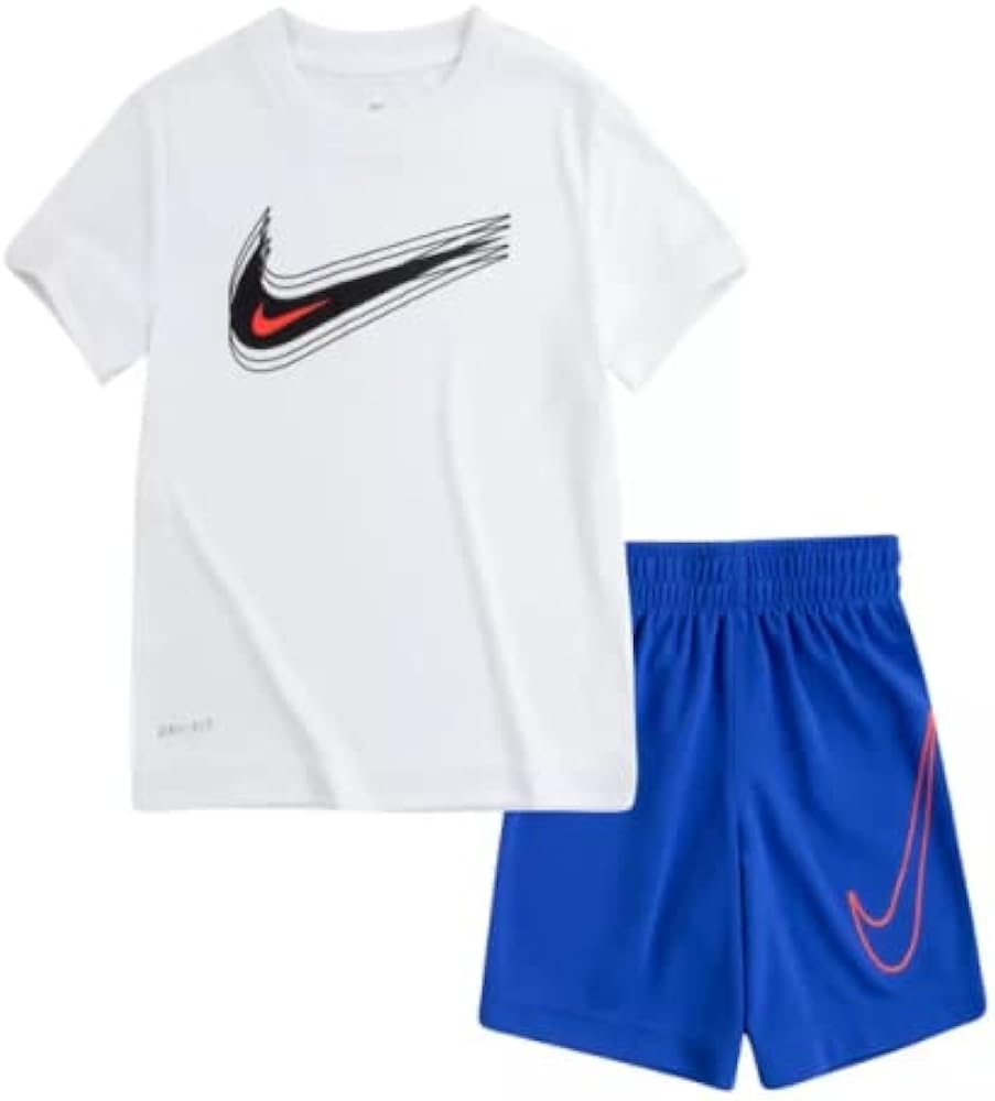 Nike Little Boys Value Dri Fit T-Shirt and Shorts Set, 2 Piece Size 6 White/Blue