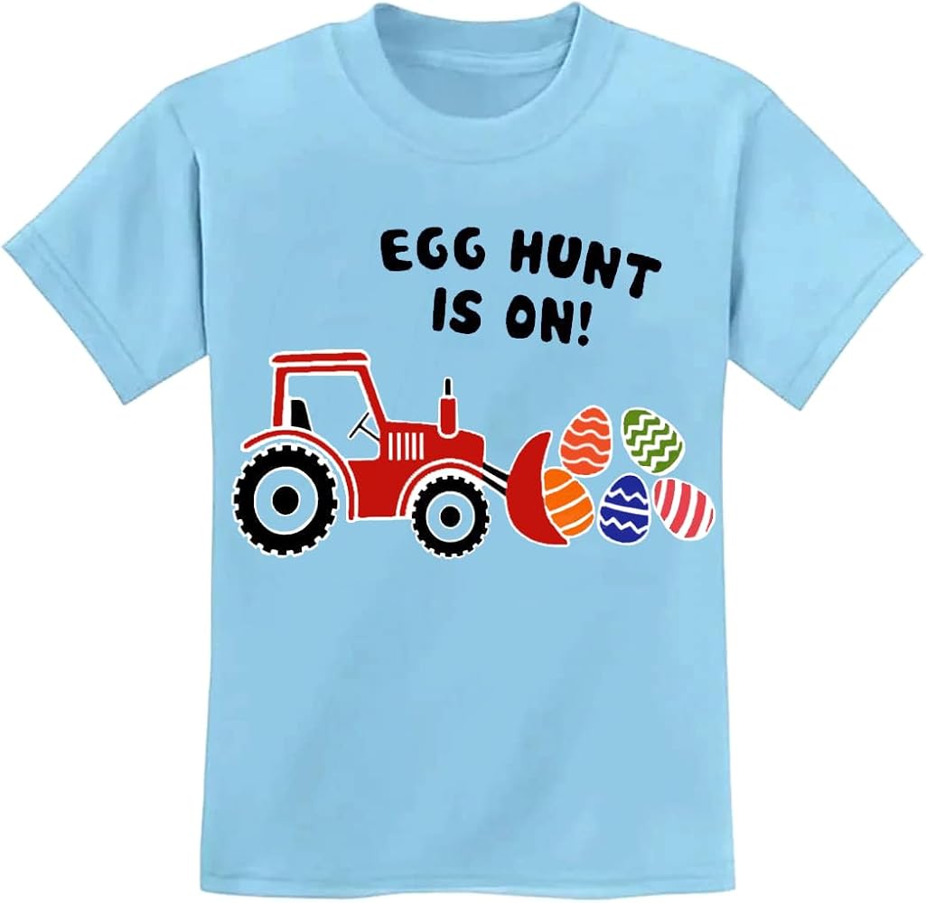 Easter Shirt for Toddler Boys Girls Bunny Outfits Short Sleeve Cotton Kids Eggs Hunt T-Shirt Tractor Tee Top