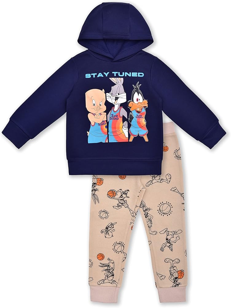 Warner Bros. Looney Tunes Space Jam Boys Hoodie and Jogger Pants Set for Toddlers and Little Kids – Navy/Beige