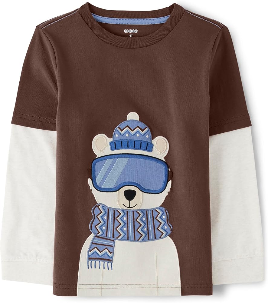 Gymboree Boys' and Toddler Fall and Holiday Embroidered Graphic Long Sleeve T-shirts