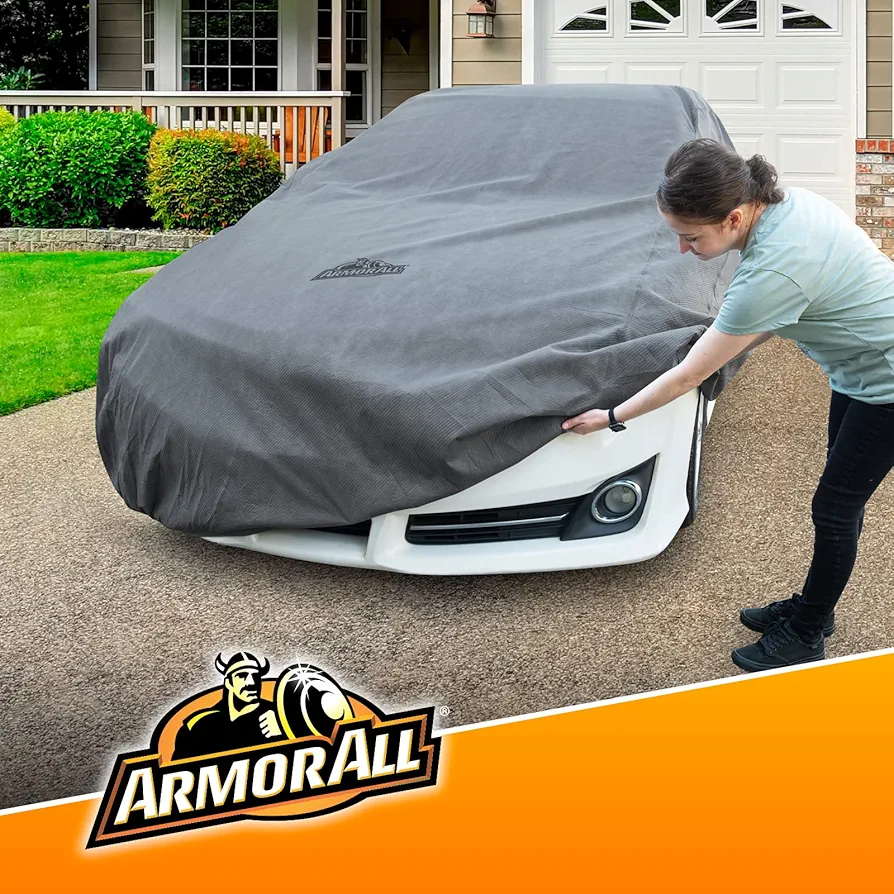 Armor All Heavy Duty Premium All-Weather Car Cover by Season Guard; Max Protection from Sun Rain Wind & Snow for Car or Sedan up to 203" in Length; Indoor & Outdoor Covers, Grey (1270116SG)