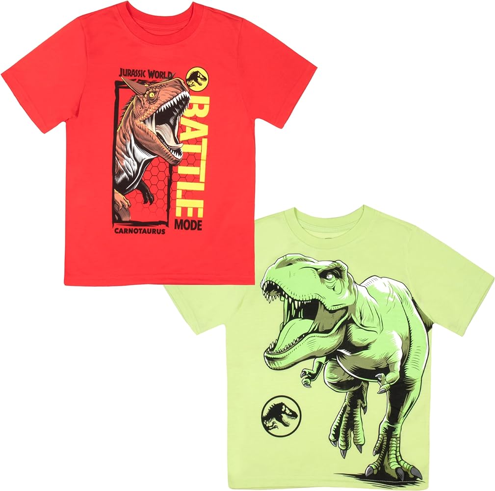 Jurassic World Battle Mode Boys 2-Pack Short Sleeve T-Shirt Bundle Set for Kids