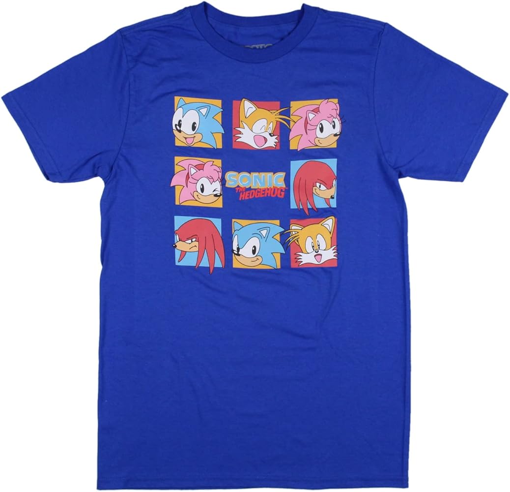 Seven Times Six Sonic The Hedgehog Boy's Character Squares Grid With Logo Design T-shirt