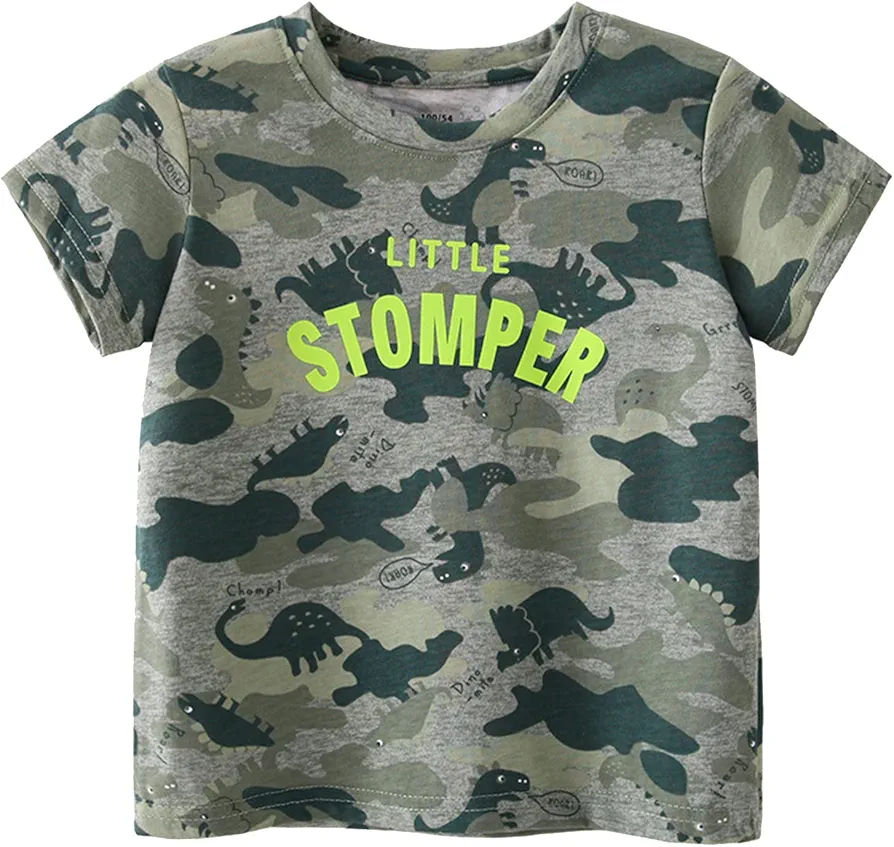 Toddler Kids Girls Boys Cartoon 3D Prints Loose Tops Soft Short Sleeve T Shirt Tee Tops Boys 1-8 Years Graphic Tees (Army Green, 7 Years)