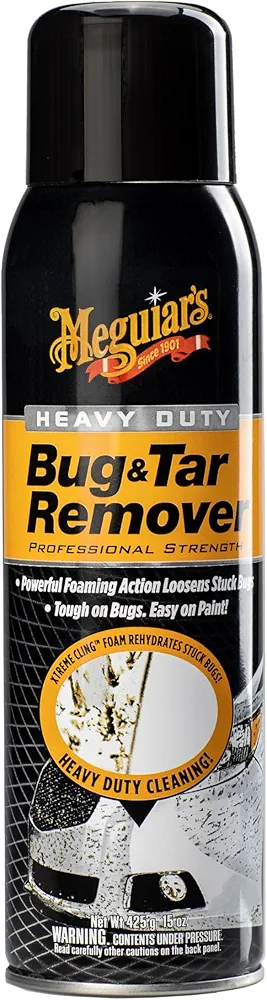 Meguiar's Heavy Duty Bug & Tar Remover - Quick Bug Remover and Tar Remover Spray - Pro Strength Clear Coat Safe Technology with Powerful Foaming Action to Loosen Stuck Bugs, 15 Oz Aerosol