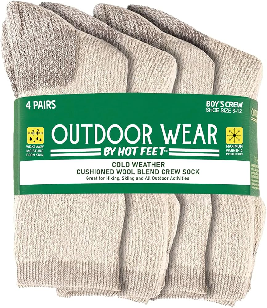 HOT FEET Cozy Wool Blend Kids Socks - Crew Winter Socks for Boys/Girls - 4 Pack