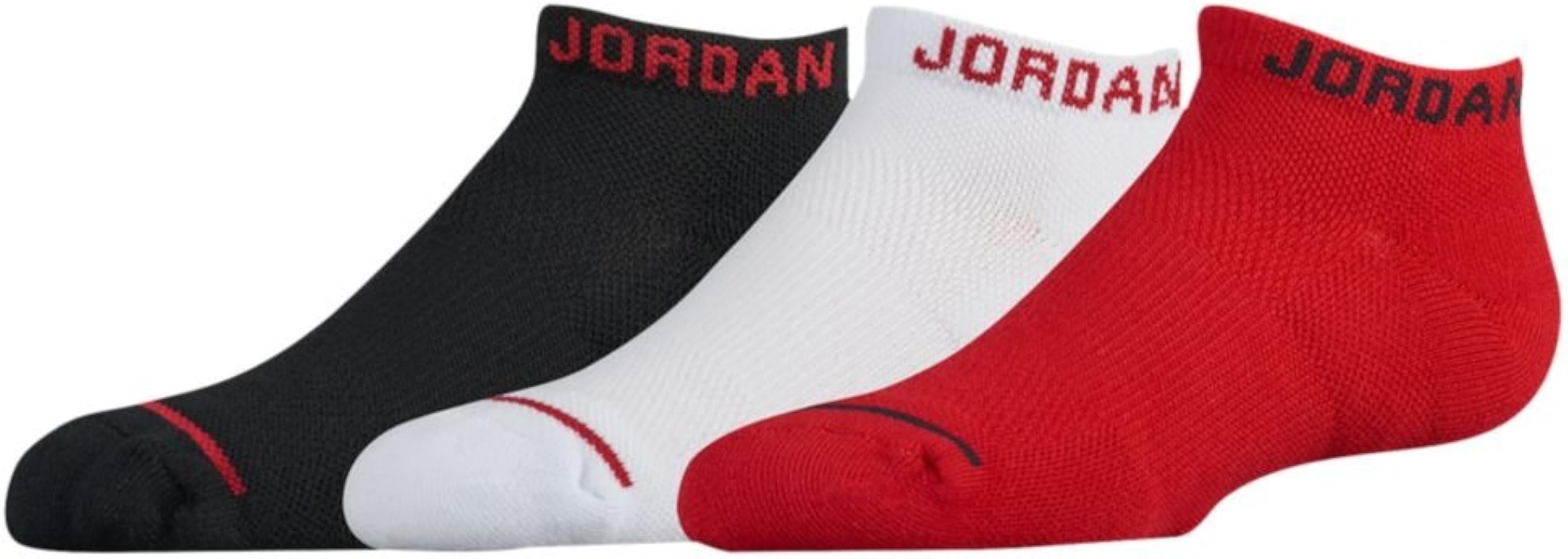 NIKE AIR JORDAN JUMPMAN NO SHOW SOCKS 3 PACK - BOYS' GRADE SCHOOL (7-9 (Shoe 3Y-5Y), Black/White/Gym Red)