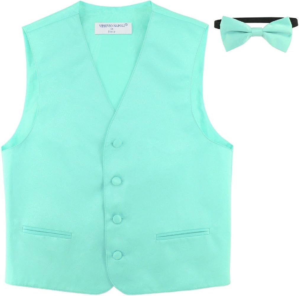 BOY'S Dress Vest & BOW Tie Solid AQUA GREEN Color BowTie Set