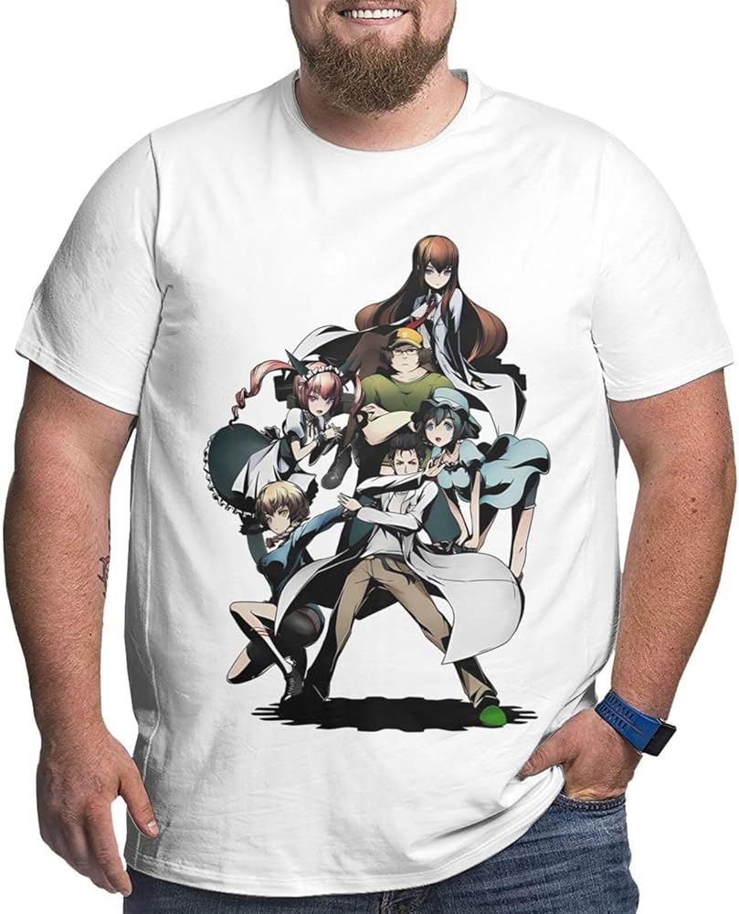 Anime Big Size Man's T Shirt Steins Gate Round Neck Short-Sleeve Tee Tops Custom Tees Shirts