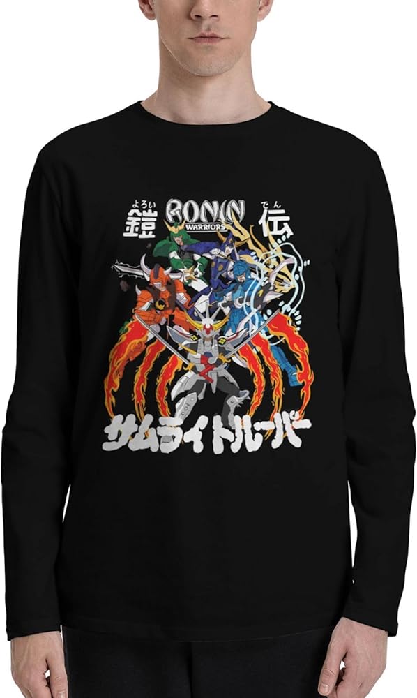 Anime Ronin Warriors T Shirt Boy's Summer O-Neck Shirts Casual Long Sleeve Tee Black