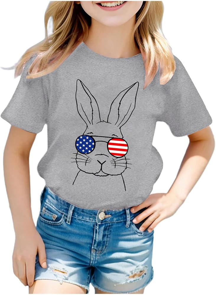 Kids 4th of July T-Shirt for 1-8 Years American Flag Funny T-Shirt Classic Short Sleeve Crewneck Memorial Day Tees Tops 4-10 Years,4Th of July Shirt Kids,4Th July Shirts for Boys, Grey