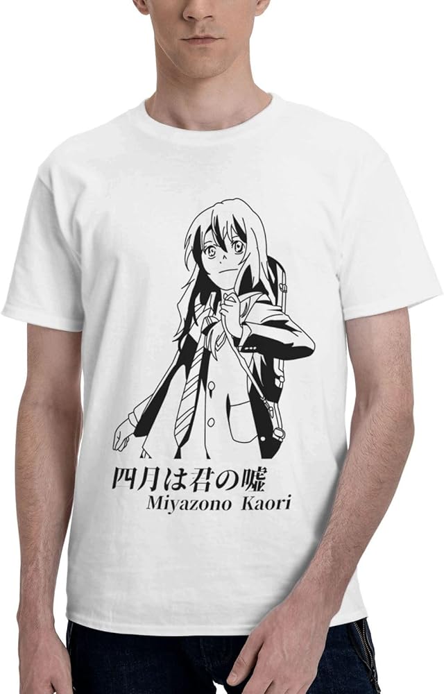 Anime T Shirts Your Lie in April Mens Summer Cotton Tee Crew Neck Short Sleeve T-Shirt White