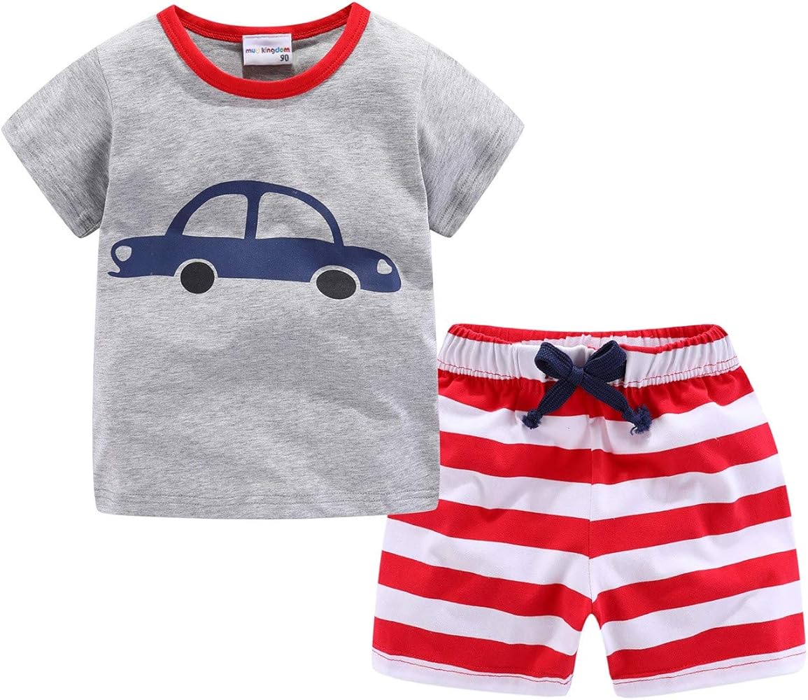 LittleSpring Toddler Little Boys Summer Outfits Funny Cartoon Pattern T-Shirts and Shorts Set