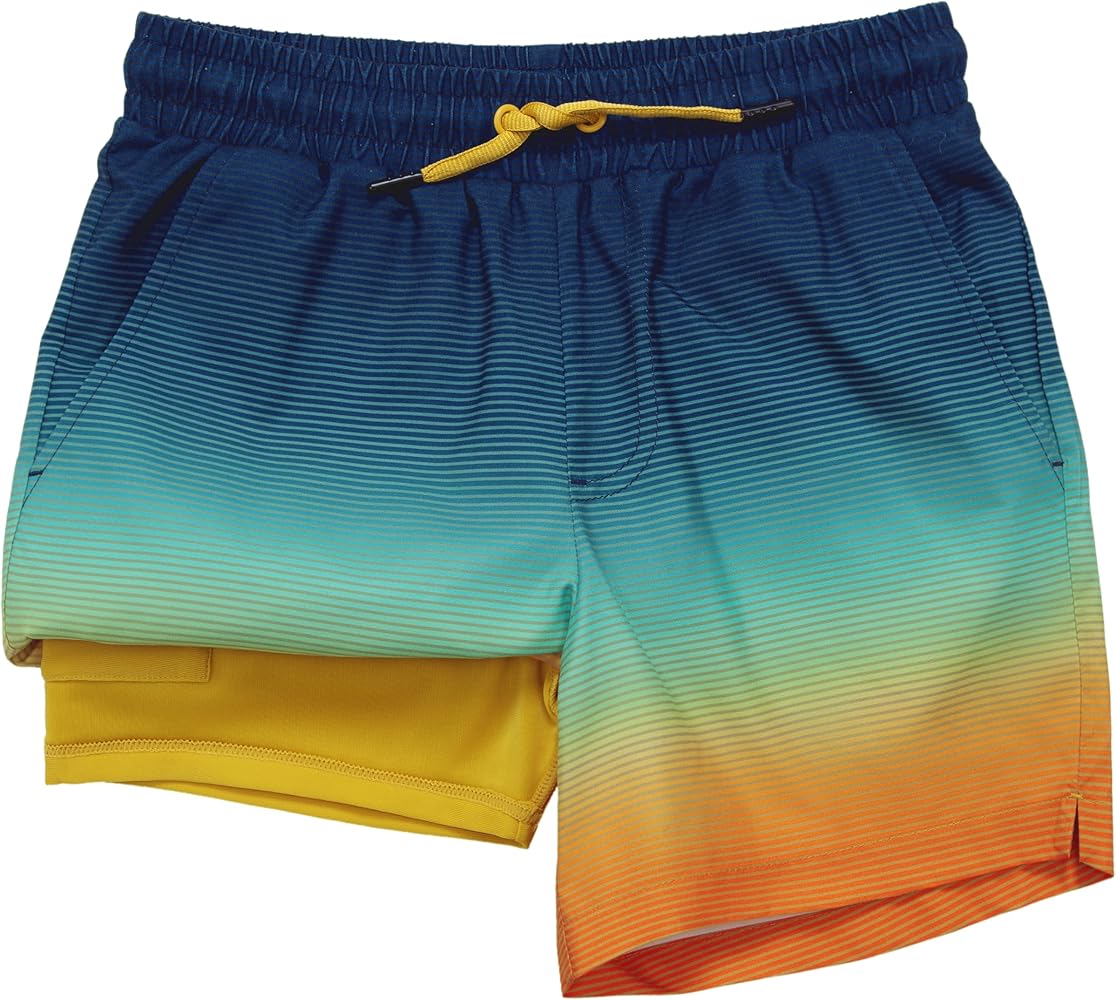 Rokka&Rolla Boys' Swim Trunks with Boxer Brief Liner Compression Anti Chafe Quick Dry Bathing Suit, UPF 50+