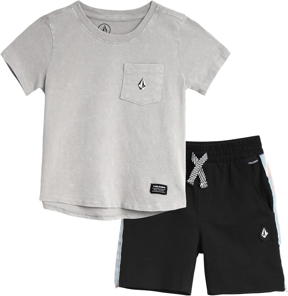 Volcom Boys' Shorts Set - 2 Piece Short Sleeve T-Shirt and French Terry Sweat Shorts - Summer Outfit Set for Boys (2T-7)