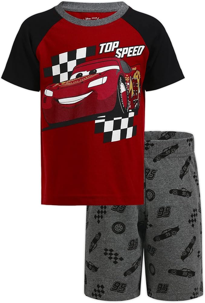 Disney Cars Lightning McQueen Boys’ Short Sleeve T-Shirt and Shorts Set for Toddler and Little Kids – Red/Grey