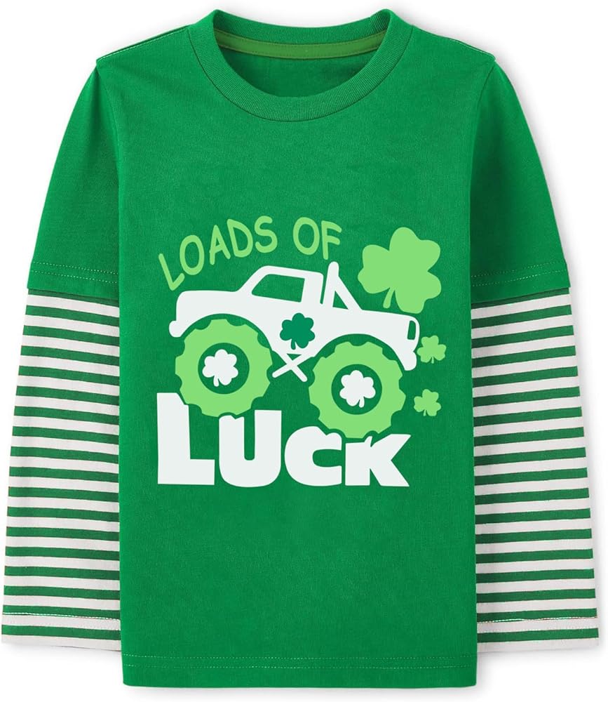 Kids St.Patrick's Day Shirt for Boys Girls Clover Patchwork T-Shirts Long Sleeve Irish Tees Lucky Shamrock Tops 4-10 Years