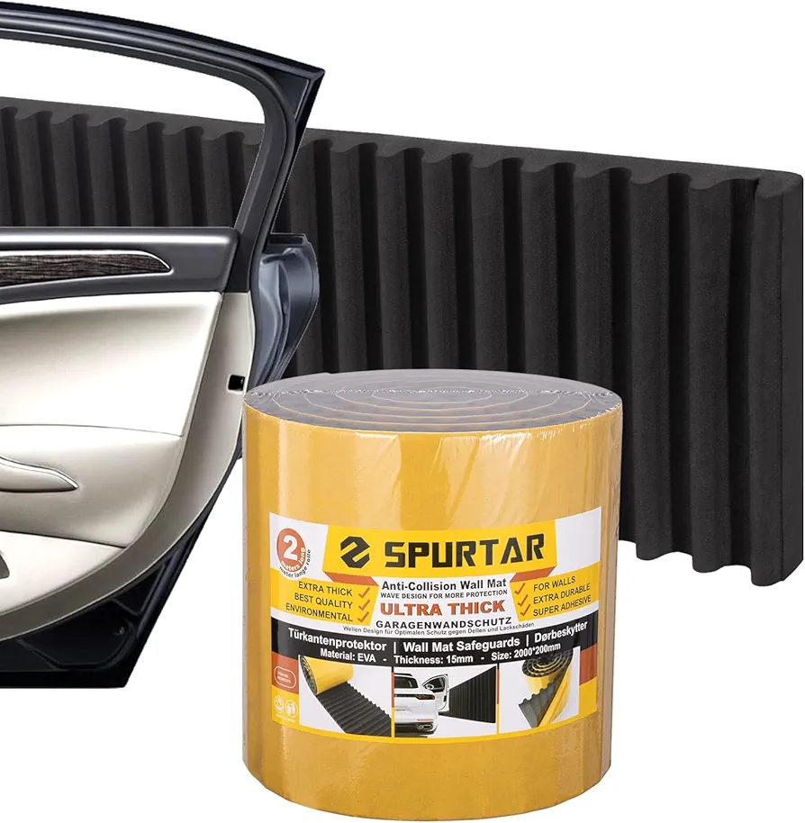 Spurtar Ultra Thick Garage Wall Protector, 79"L x 8"W. 3/5" Thick Self-Adhesive Car Door Protector, Anti-Collision Wavy-Mat Wall Padding, Car Door Edge Guards, Wall Bumper Guards, Garage Parking Aid