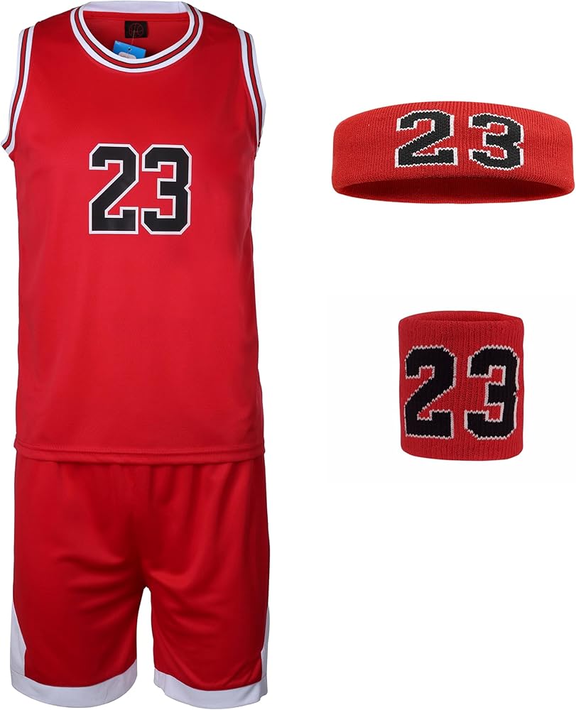 #23 Boys Basketball Jersey Set with Headband and Wristband Basketball Tank Top Shorts Sport Suit Gift for Fans Teens Youths