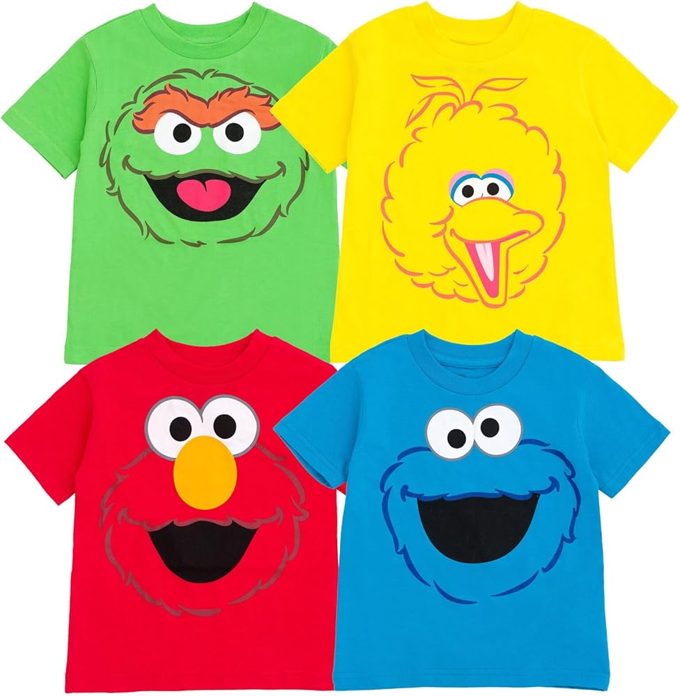 Sesame Street Toddler Boy Girl 4 Pack T-Shirts Elmo Oscar Big Bird Cookie Monster