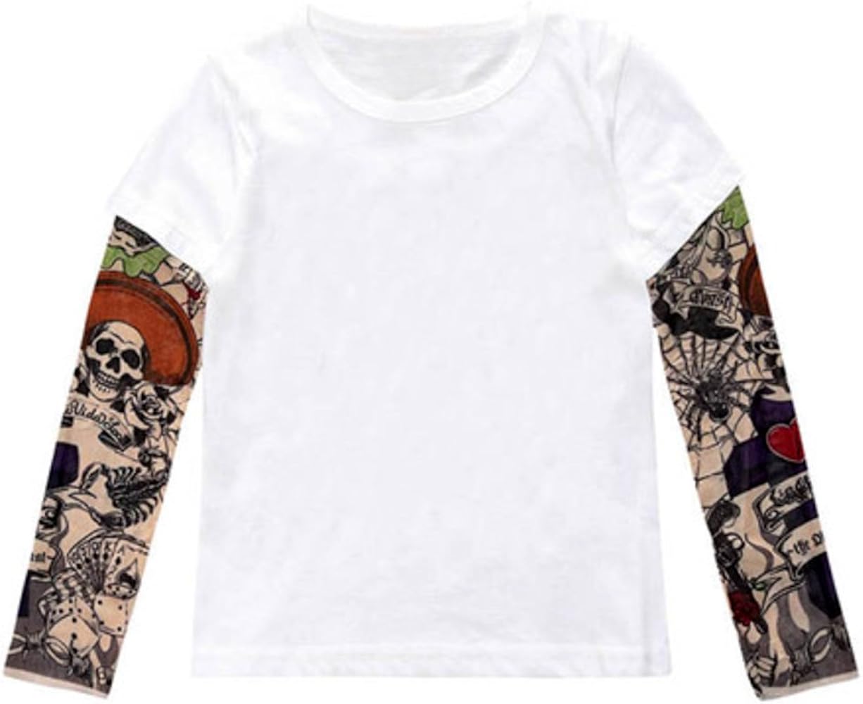 stylesilove Unisex Boys Girls Cotton T-Shirt with Mesh Tattoo Sleeve Little Kids Fashion Top