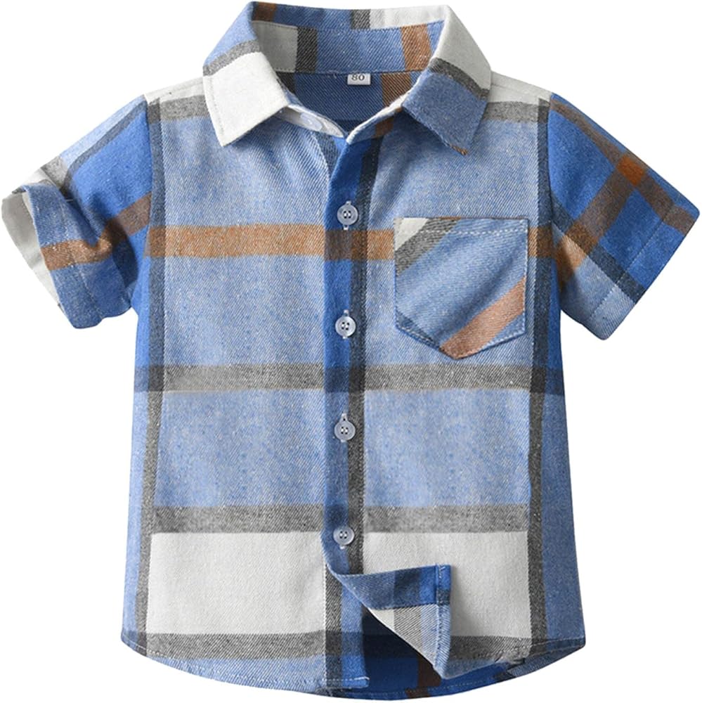 Toddler Boys Shirts Baby Kids V Neck Buttons Short Sleeve Plaid Prints Gentleman T Shirt Tops Shirt Tee Clothes