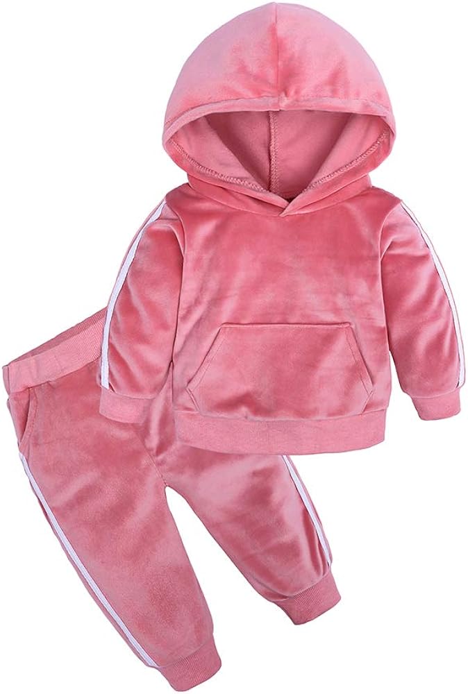 MYGBCPJS Boys Girls 2 Pcs Velour Tracksuit Sweatsuit Toddler Kids Long Sleeve Pullover Hoodie + Elastic Waist Sweatpants Set