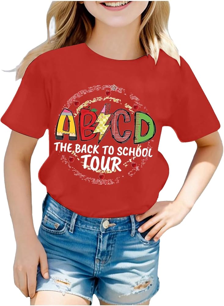 Back to School Graphic T-Shirt for Boy Girl Cute Letter Print Going Out Tee Tops Happy First Day of School Tshirts