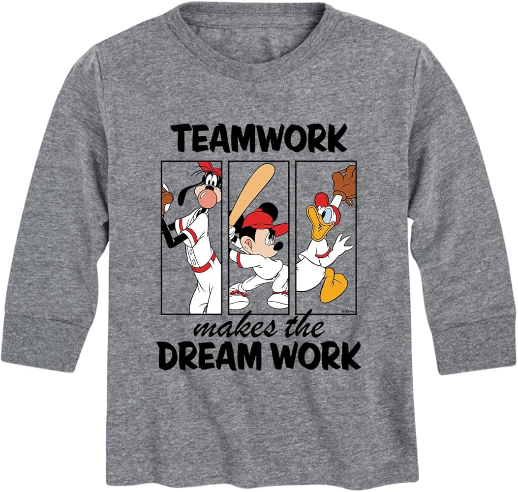 Disney Mickey & Friends - Teamwork Makes The Dream Work - Toddler and Youth Long Sleeve Graphic T-Shirt