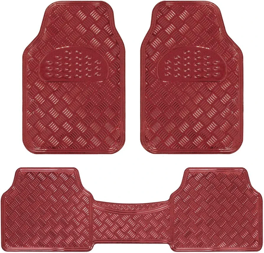 BDK MT-643-RD Metallic Bling Design Car Floor Mats - 3-Piece Set of Heavy Duty All Weather with Rubber Backing Fits Car Truck Van SUV (Red)