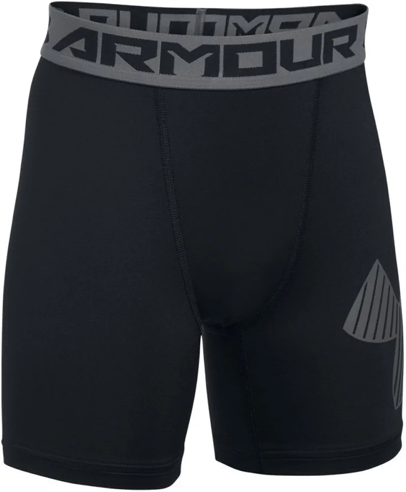 Under Armour Boys' HeatGear Armour Mid Shorts, Black /Graphite, Youth X-Small