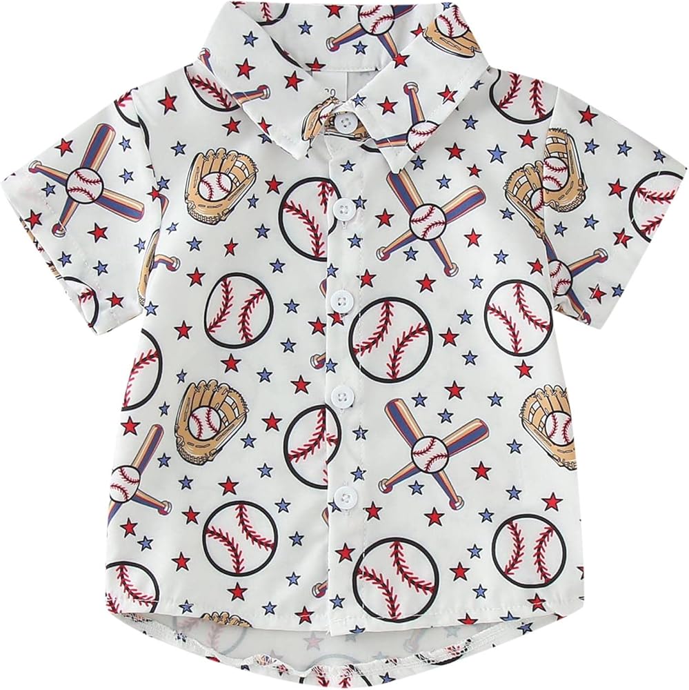 Toddler Boys Short Sleeve Cartoon Baseball Prints Gentleman T Shirt Tops Boys' Checked Shirts