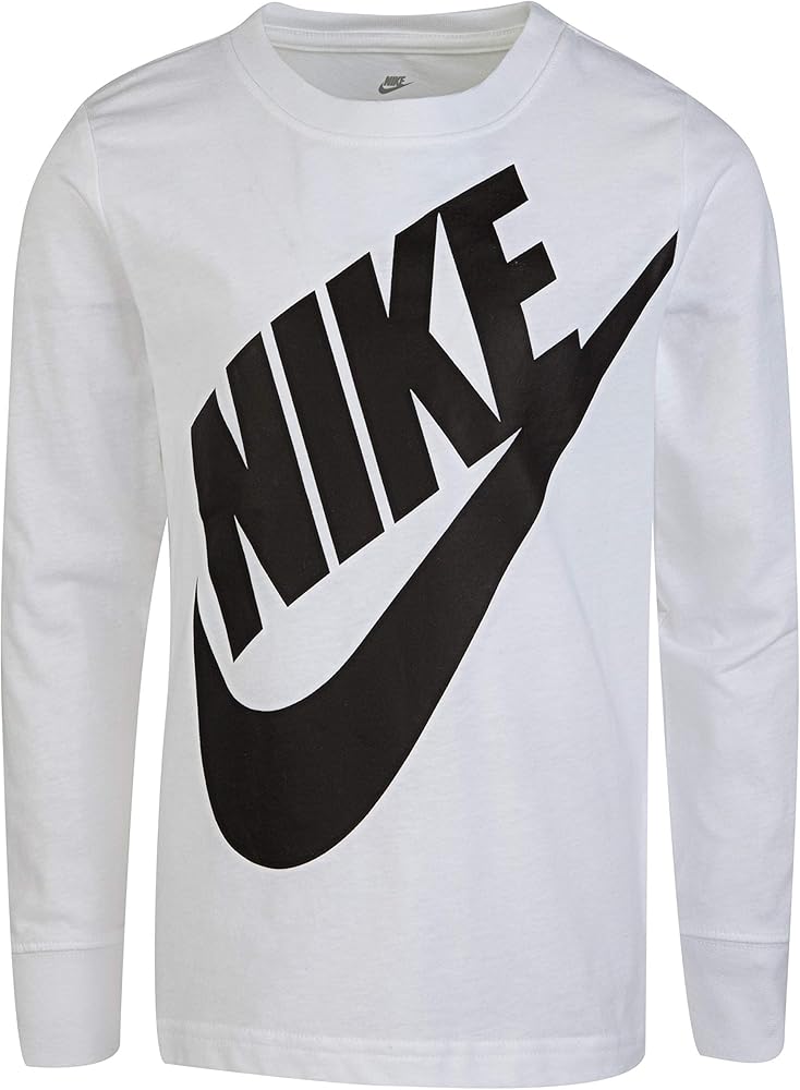 NIKE Children's Apparel Boys' Little Long Sleeve Sportswear Graphic T-Shirt, White, 6