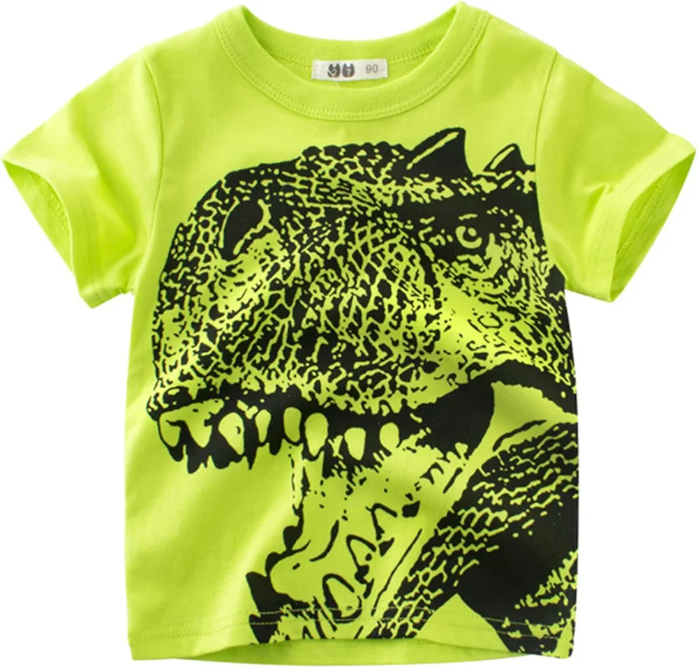 Shirts for Toddlers Toddler Kids Baby Boys Girls Dinosaur Short Sleeve Crewneck T Shirts Tops Tee Boy (Green, 6-7 Years)