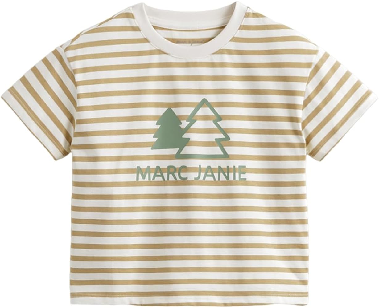 MARC&JANIE Boys Urban Outdoor Striped Short Sleeve T-Shirt Kids Cotton Top for Summer 240586