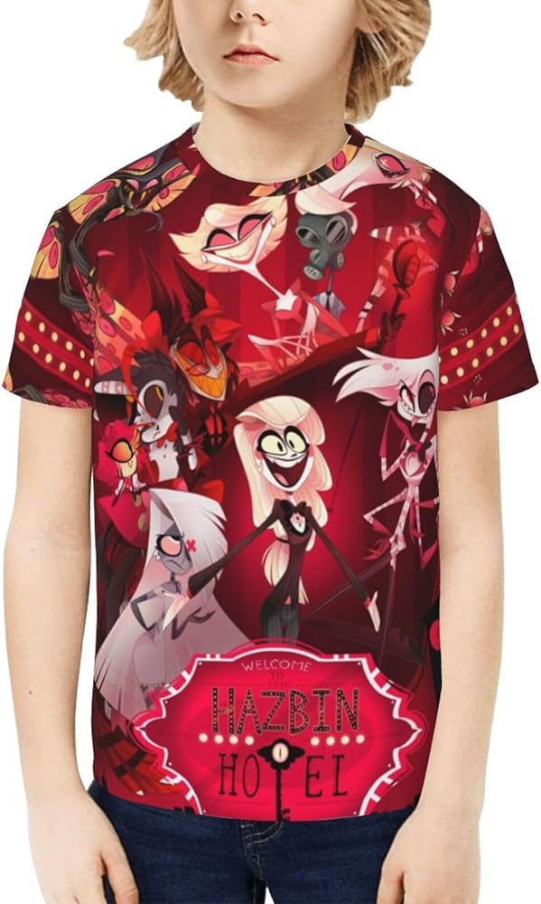 Hazbin Hotel Unisex Graphic T-Shirts Crewneck Summer Shirt Short Sleeve Tops Blouse for Boys Girls