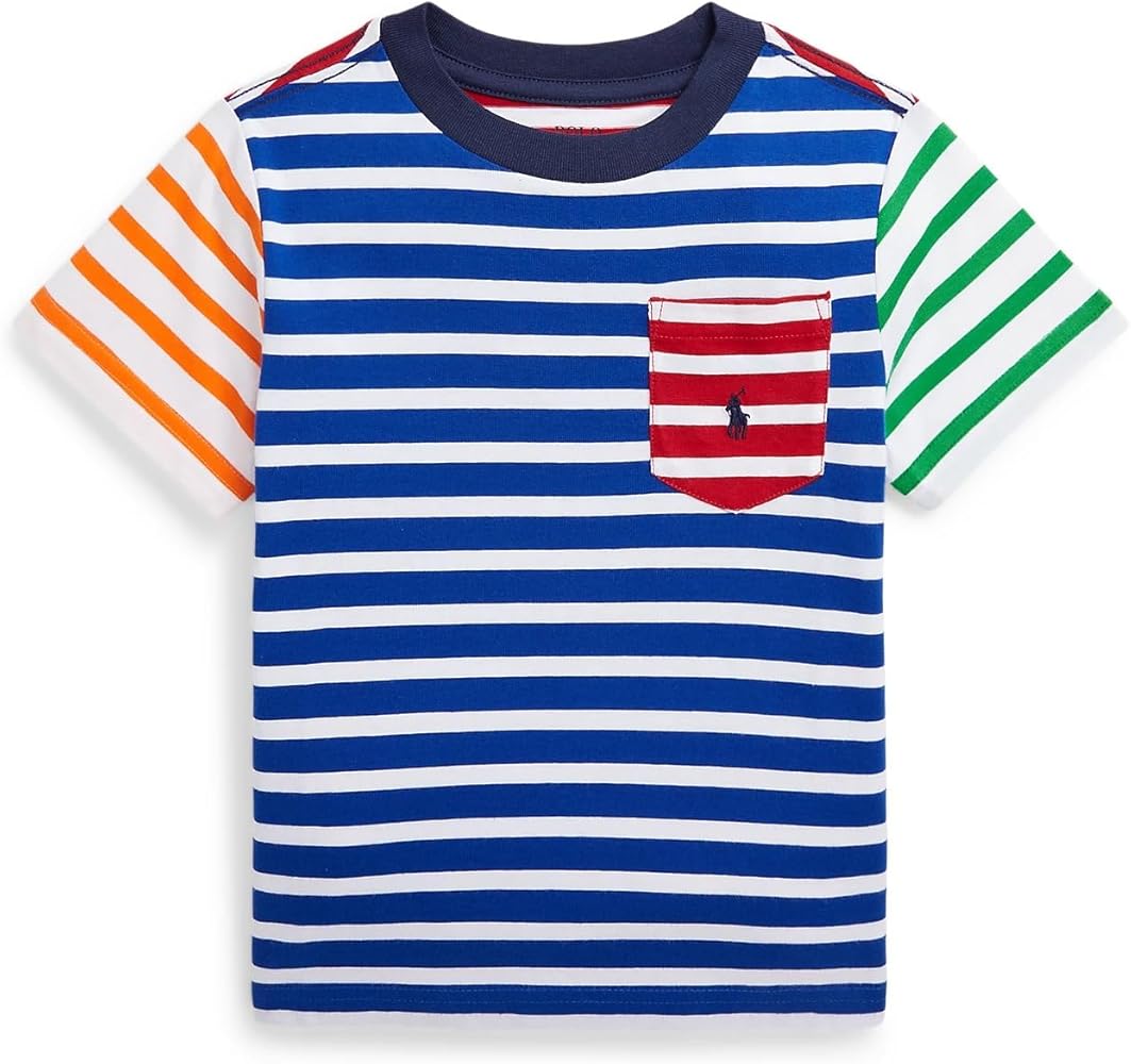 POLO RALPH LAUREN Big Boys Striped Cotton Jersey Pocket Tee (Multi(9001-098)/B, Large)