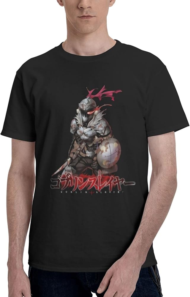 Anime Goblin Slayer T Shirt Mens Summer O-Neck Tops Casual Short Sleeves Tee Black