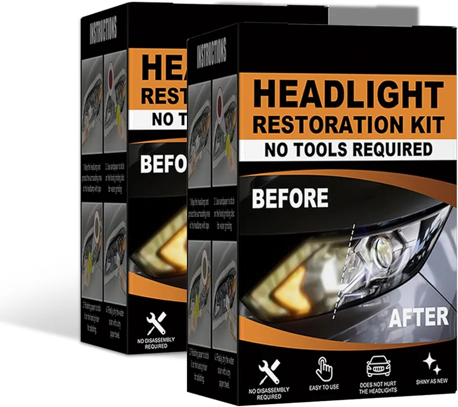 2 Pack Ceramic Headlight Restoration Kit, Car Headlight Restoration kit-3 Easy Steps Headlight Restore Foggy Haze Yellow Scratch Remover– Professional Results at Home-No Tools Required