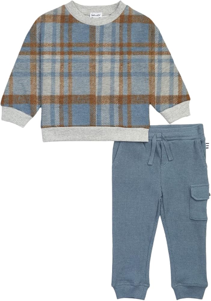 Splendid Boys Blue Plaid Long Sleeve Sweatshirt and Pant SetSweatshirt Set