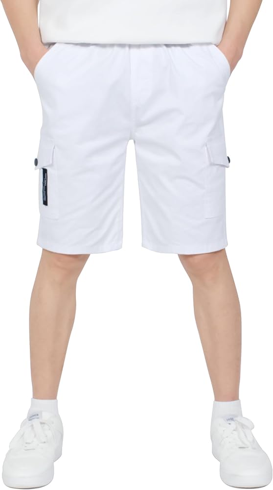 CAMLAKEE Boys Stretch Cargo Shorts Elastic Waist School Kids Twill Summer Short