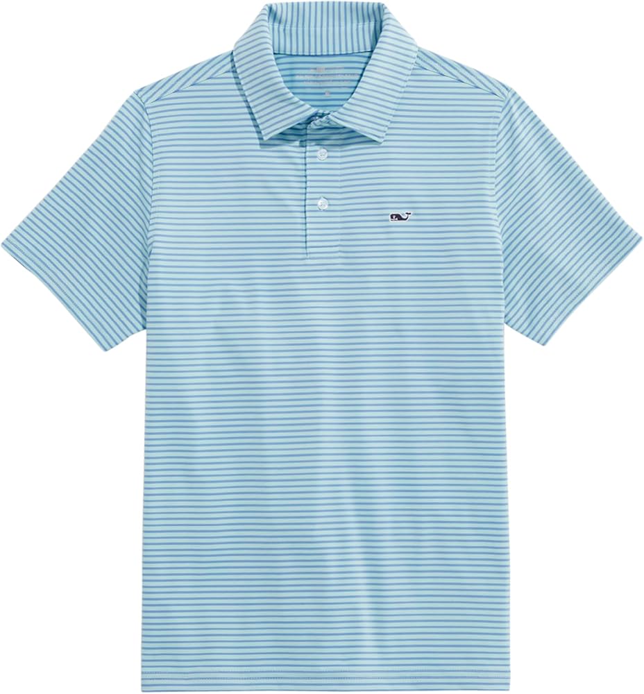 vineyard vines Boys' Bradley Sankaty Polo, Stripe Aqua Haze/Ocean Breeze 2T