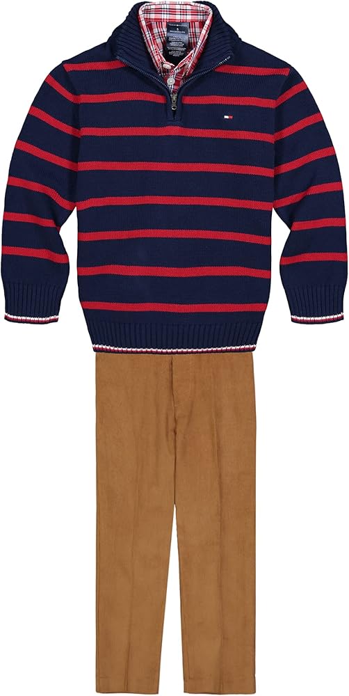 Tommy Hilfiger boys 3 piece Pullover Sweater Set Matching Button down Shirt Sweater Pants