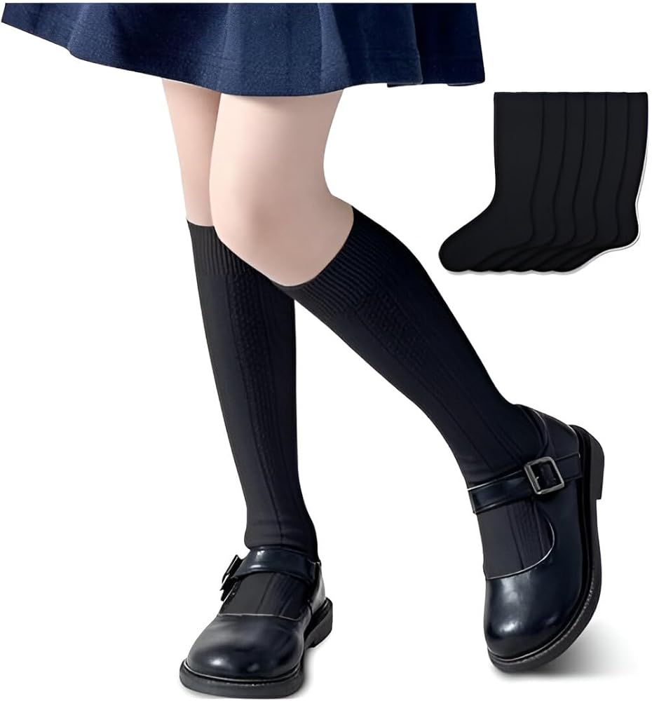 6 Pair Pack Girls & Boys School Uniform Cable Cotton Knee High Socks