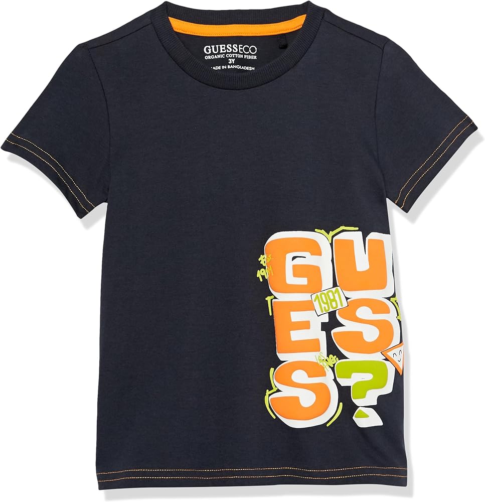 GUESS Boys' Organic Cotton Screen and Puff Print Logo T-Shirt