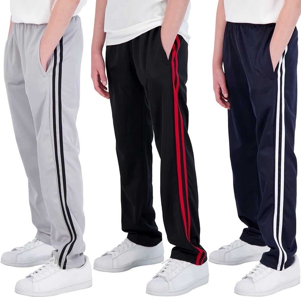 Real Essentials 3 Pack: Boys' Tricot Open Bottom Fleece-Lined Sweatpants with Pockets