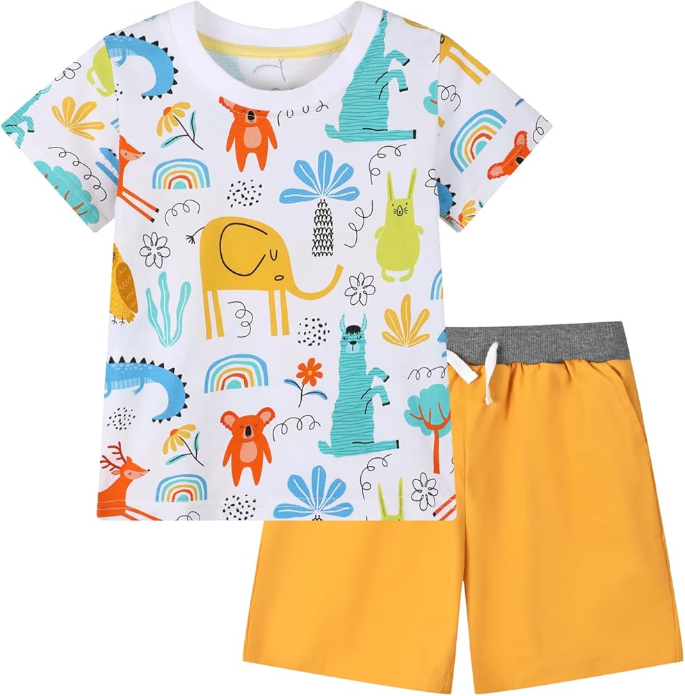 HILEELANG Toddler Boy Summer Short Clothes Sets Cotton Crewneck Tees Shorts Beach Playwear Outfits