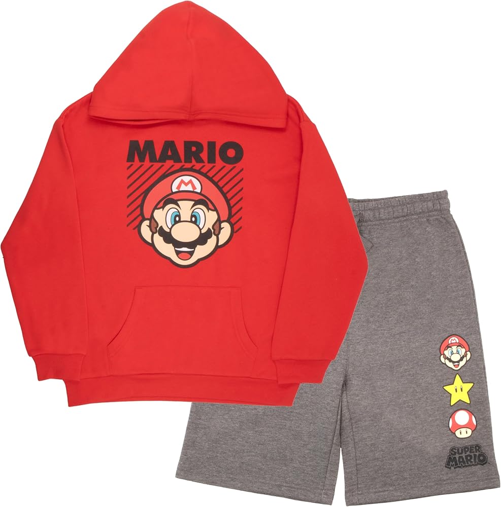 Nintendo Boys Hoodie and Short Set Graphic Hoodie and Shorts 2 Piece Set for Big Kids Fashion Clothing Set