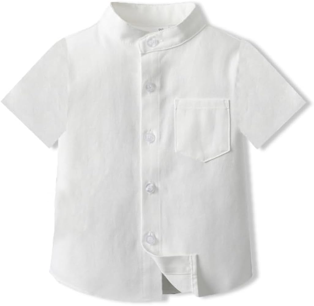 Summer Toddler Baby Boys Short Sleeve Buttons Casual Blouse Tops Formal Dress Shirt