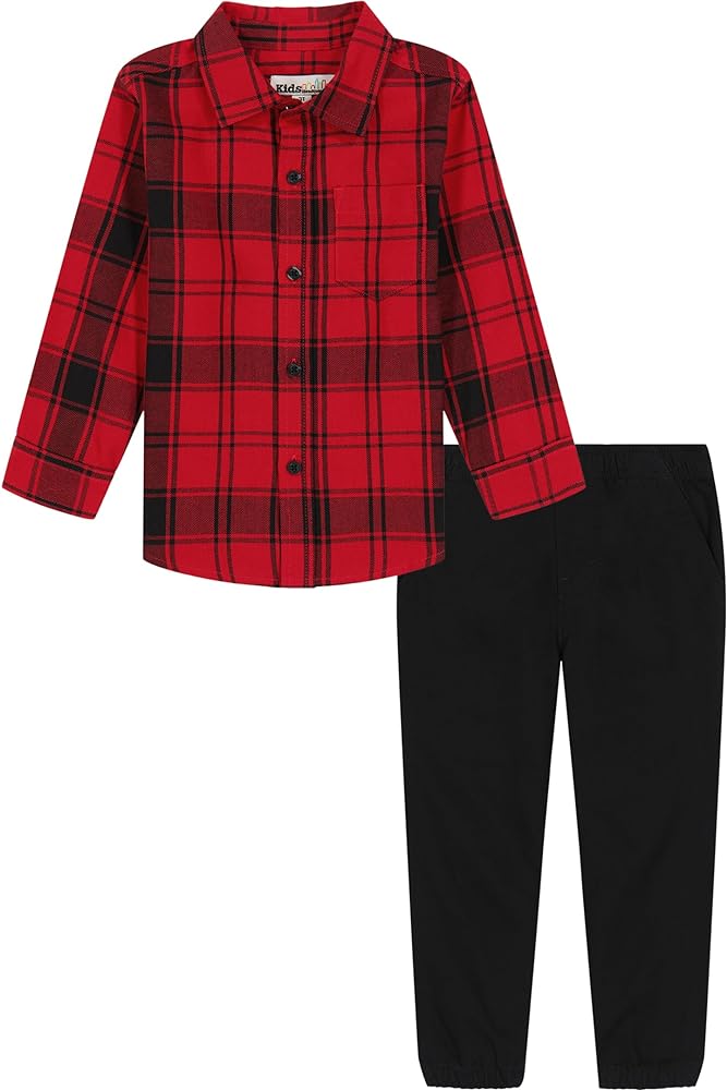 Kids Headquarters boys 2-piece Button Down Shirt & Pant Set, Everyday Casual Wear, Comfortable Fit2 Pieces Pant Set